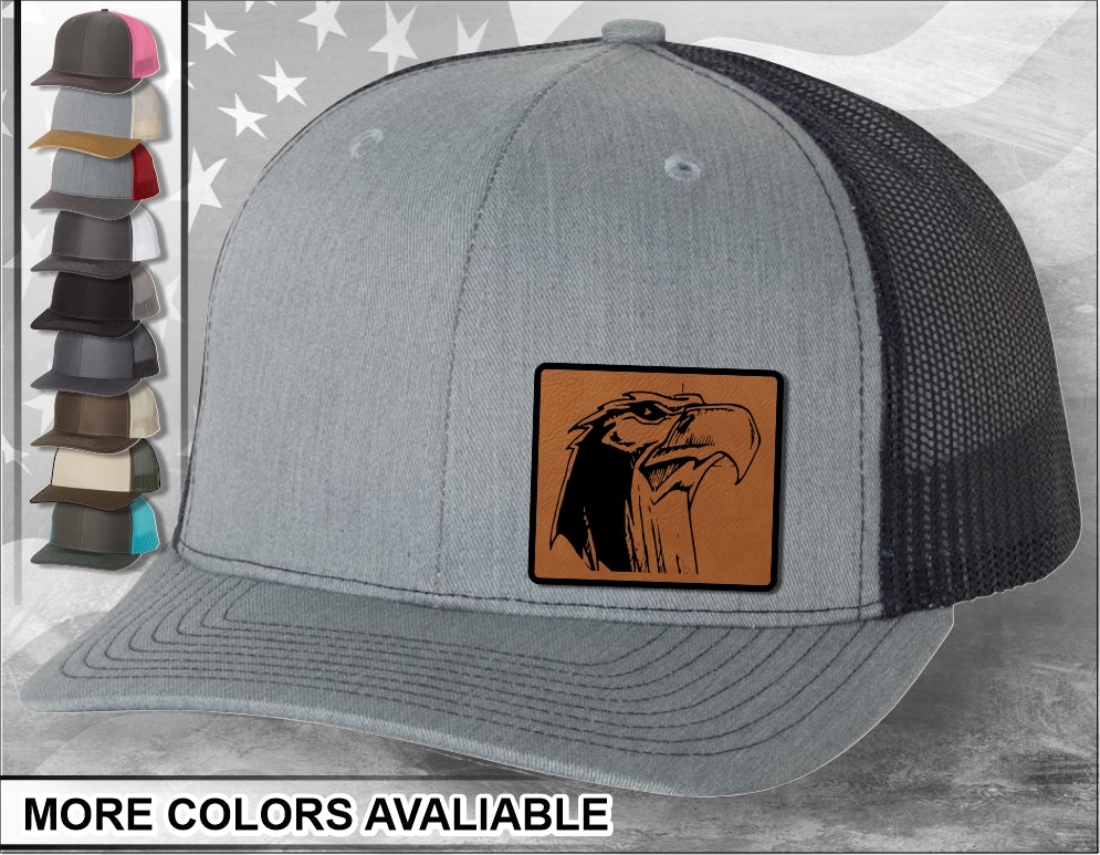 Eagle Laser Engraved Leather Patch Trucker Hat