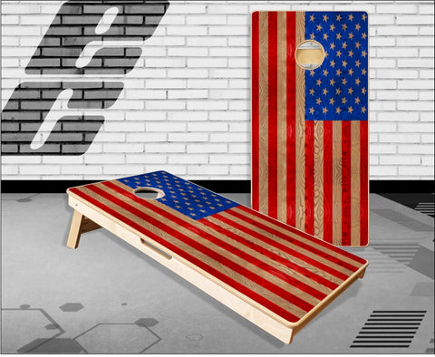 American Flag Oak Wood Cornhole Boards