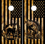 Crappie Buck Burnt Wood Flag Cornhole Wrap