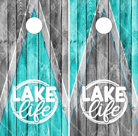 Lake Life Teal Wood Cornhole Wrap