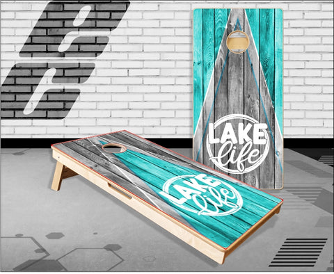 Lake Life Teal Wood Cornhole Boards