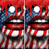 Patriotic American Flag Lip Drip Cornhole Wrap
