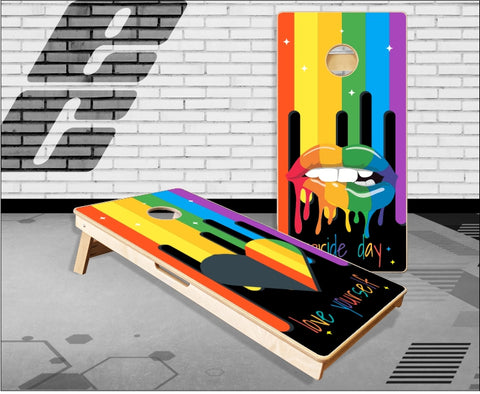 Rainbow Pride LIps Cornhole Boards