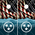 Tennessee American Flag Mountains Cornhole Wrap