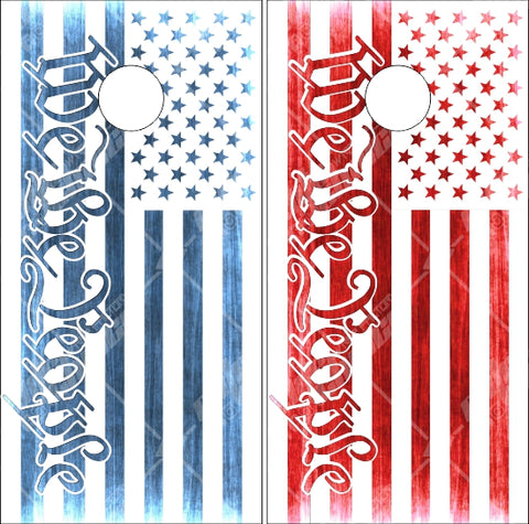 We The People Burnt Flag Red White And Blue Cornhole Wrap