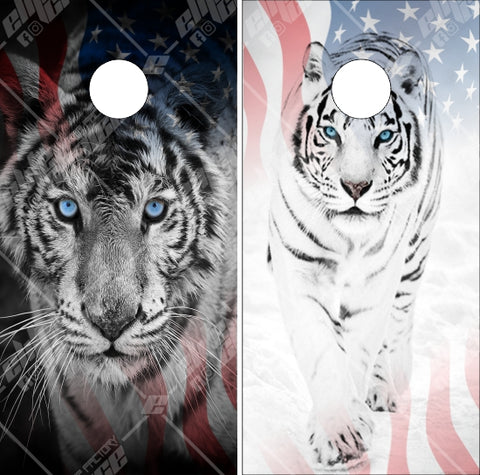 White Tiger American Flag Cornhole Wrap