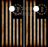 1776 Burnt Flag Wood Cornhole Wrap