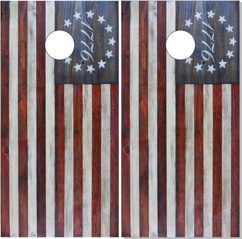 1776 Flag Wood Cornhole Wrap