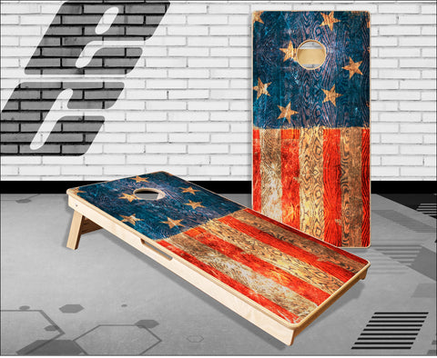 Abstract Grunge American Flag Cornhole Boards