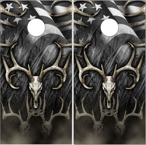 American Buck Deer Skull Flag UV Direct Print Cornhole Tops