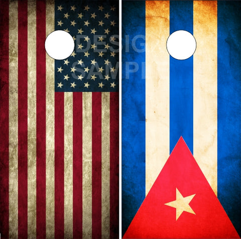 American Cuban Flag Distressed Cornhole Wrap