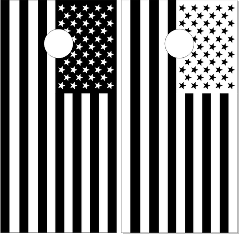American Flag Black n White UV Direct Print Cornhole Tops