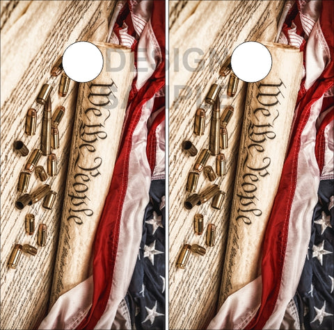American Flag Bullets Constitution Cornhole Wrap