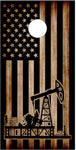 American Flag Burnt Oil Rig Cornhole Wrap