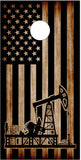 American Flag Burnt Oil Rig UV Direct Print Cornhole Tops