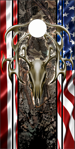 American Flag Camo Deer Skull UV Direct Print Cornhole Tops