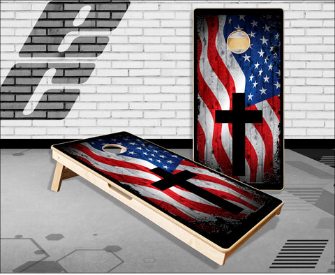 American Flag Cross Cornhole Boards