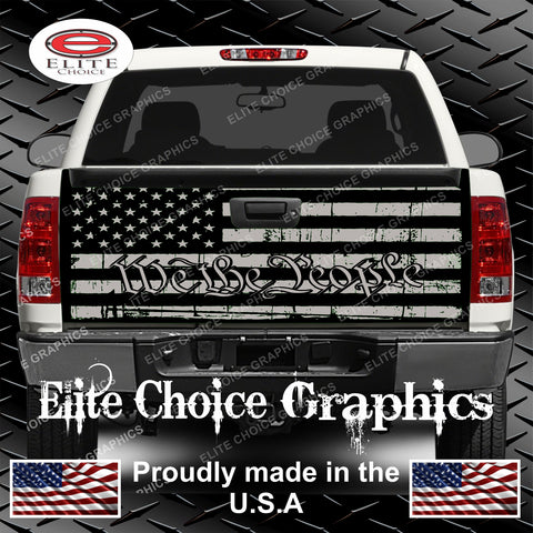 American Flag Distressed Black and Grey We the People Tailgate Wrap