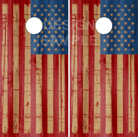 American Flag Distressed Wood UV Direct Print Cornhole Tops