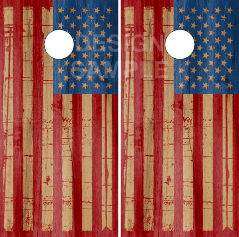 American Flag Distressed Wood Cornhole Wrap