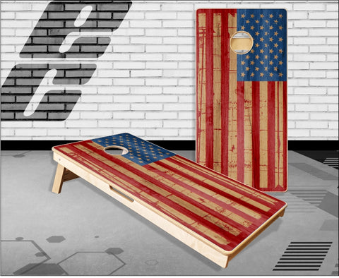 American Flag Distressed Wood Cornhole Boards