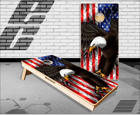 American Flag Eagle Barbwire Cornhole Boards
