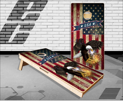 American Flag Eagle Fireworks Cornhole Boards