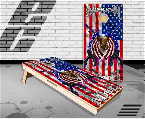 American Flag Eagle Made 2 Guns Cornhole Boards