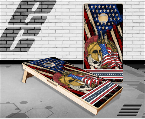 American Flag Patriotic Spartan Skull Cornhole Boards