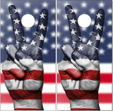 American Flag Peace Sign Fingers Cornhole Wrap