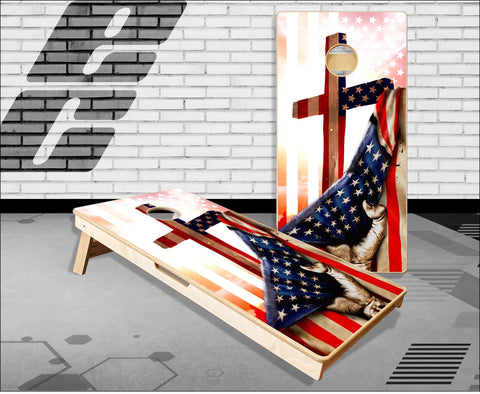 American Flag Pull Cross Cornhole Boards