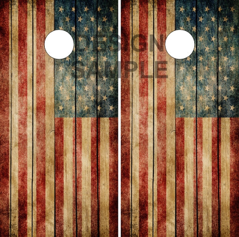 American Flag Rustic Wood Large Union Cornhole Wrap