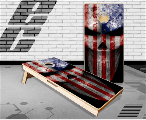 American Flag Skull 2 Cornhole Boards