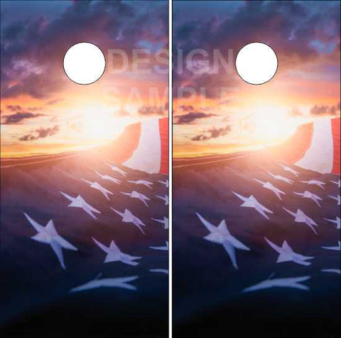 American Flag Sunset Cornhole Wrap