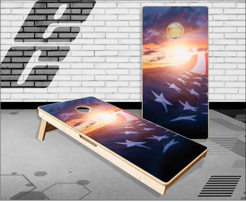 American Flag Sunset Cornhole Boards