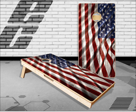 American Flag Weathered Wood2 Wavy Cornhole Boards
