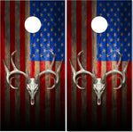 American Flag Wood Buck Skull UV Direct Print Cornhole Tops
