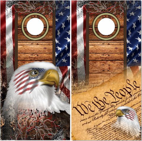 American Flag Wood Camo Eagles UV Direct Print Cornhole Tops