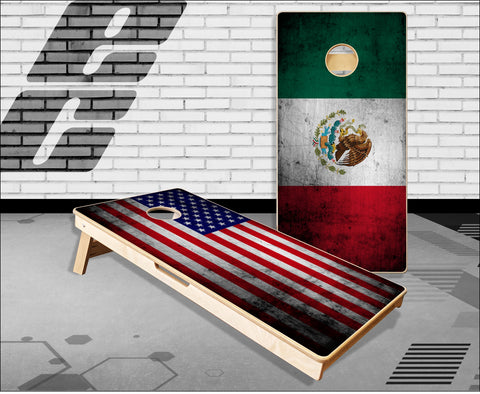 American Mexican Flag Grunge Cornhole Boards
