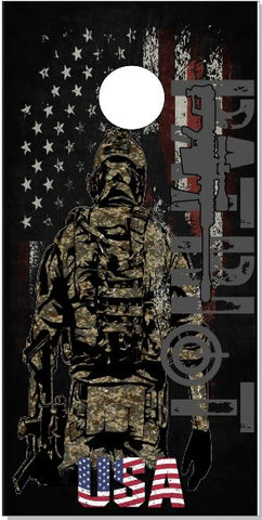 American Soldier Patriotic Flag USA Cornhole Wrap