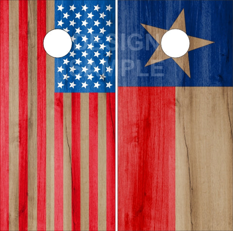 American Texas Flag Natural Wood Cornhole Wrap