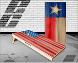 American Texas Flag Natural Wood Cornhole Boards