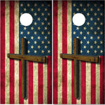 American flag wood Cross Cornhole Wrap