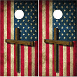 American flag wood Cross Cornhole Wrap