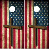 American flag wood Cross UV Direct Print Cornhole Tops