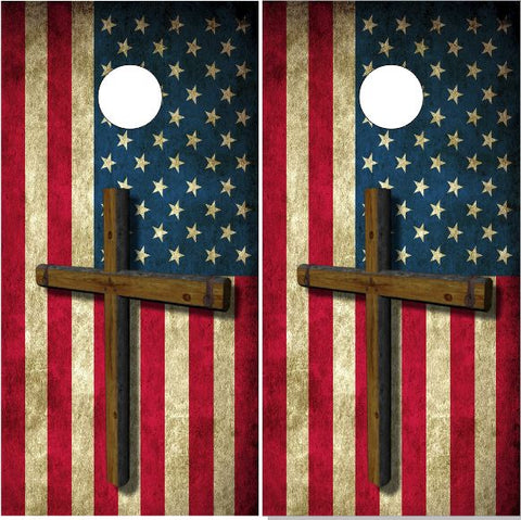 American flag wood Cross UV Direct Print Cornhole Tops