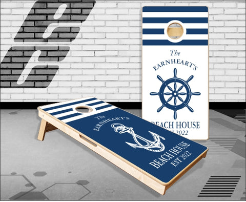 Anchor Ship Wheel Beach House Cornhole Boards
