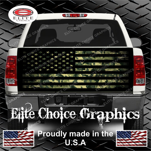 Army Green Camo Flag Tailgate Wrap