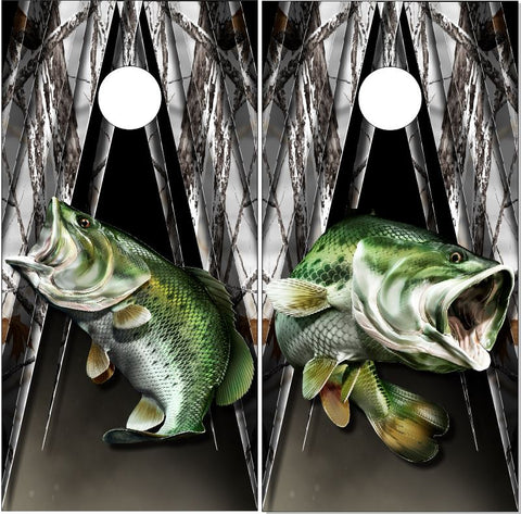 Bass Fish Camo Spikes UV Direct Print Cornhole Tops