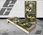 Bass Fish Gone Fishing Camo Cornhole Boards